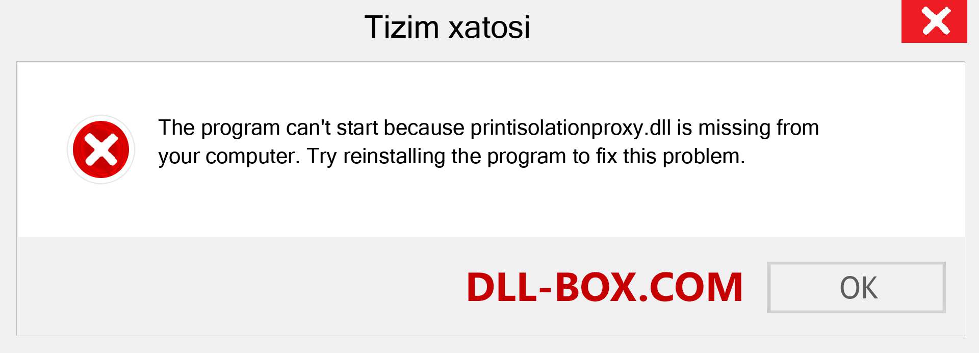 printisolationproxy.dll fayli yo'qolganmi?. Windows 7, 8, 10 uchun yuklab olish - Windowsda printisolationproxy dll etishmayotgan xatoni tuzating, rasmlar, rasmlar